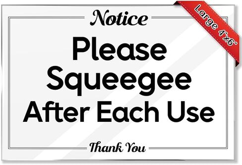 Essentials for Hosts Bathroom Signs - 4"x6" Acrylic Sign w/Mounting Tape - Please Squeegee After Each Use Bathroom Sign Rental Home Necessities - Bathroom Door Signs in Saudi Arabia
