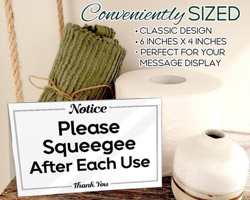 Essentials for Hosts Bathroom Signs - 4"x6" Acrylic Sign w/Mounting Tape - Please Squeegee After Each Use Bathroom Sign Rental Home Necessities - Bathroom Door Signs in Saudi Arabia