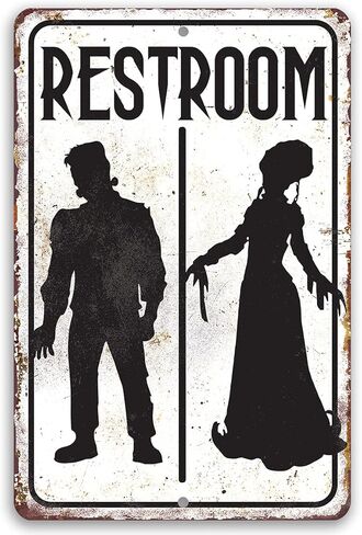 Frankenstein Restroom - Vintage Toilet and Restroom Sign, Rustic Bathroom Decorations, Washroom Accessories for Home and Halloween Stuff, 8x12 Use Indoors or Outdoors Durable Metal Sign in Saudi Arabia