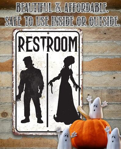 Frankenstein Restroom - Vintage Toilet and Restroom Sign, Rustic Bathroom Decorations, Washroom Accessories for Home and Halloween Stuff, 8x12 Use Indoors or Outdoors Durable Metal Sign in Saudi Arabia