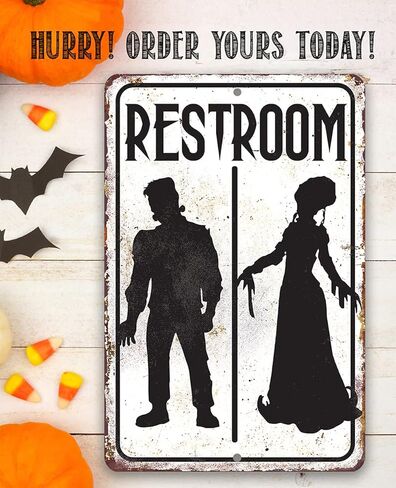 Frankenstein Restroom - Vintage Toilet and Restroom Sign, Rustic Bathroom Decorations, Washroom Accessories for Home and Halloween Stuff, 8x12 Use Indoors or Outdoors Durable Metal Sign in Saudi Arabia