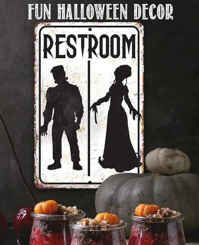 Frankenstein Restroom - Vintage Toilet and Restroom Sign, Rustic Bathroom Decorations, Washroom Accessories for Home and Halloween Stuff, 8x12 Use Indoors or Outdoors Durable Metal Sign in Saudi Arabia