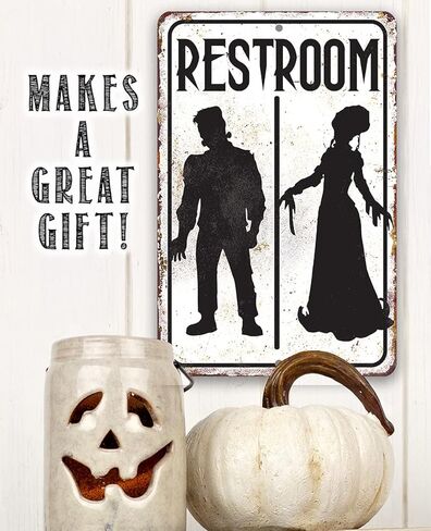 Frankenstein Restroom - Vintage Toilet and Restroom Sign, Rustic Bathroom Decorations, Washroom Accessories for Home and Halloween Stuff, 8x12 Use Indoors or Outdoors Durable Metal Sign in Saudi Arabia