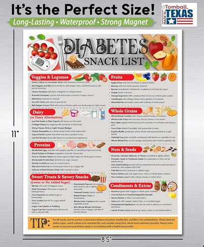 Magnetic 8.5x11 Diabetes Snack List Fridge Magnet – Healthy Low-Sugar Diet Planner, Low-Carb Nutritional Guide & Visual Aid for Meal Planning, Balanced Diabetics Chart, Waterproof & Humidity Resistant in Saudi Arabia