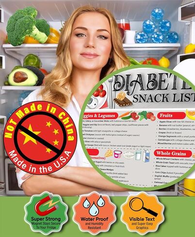 Magnetic 8.5x11 Diabetes Snack List Fridge Magnet – Healthy Low-Sugar Diet Planner, Low-Carb Nutritional Guide & Visual Aid for Meal Planning, Balanced Diabetics Chart, Waterproof & Humidity Resistant in Saudi Arabia