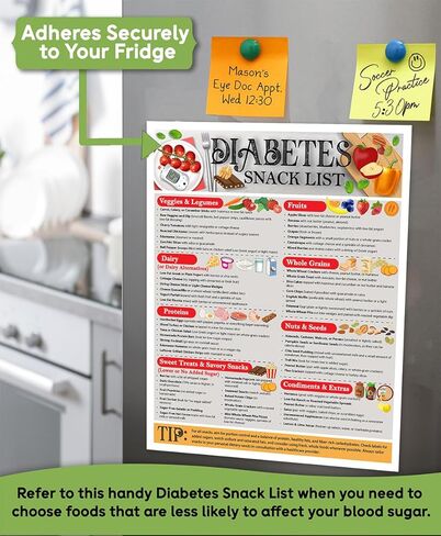 Magnetic 8.5x11 Diabetes Snack List Fridge Magnet – Healthy Low-Sugar Diet Planner, Low-Carb Nutritional Guide & Visual Aid for Meal Planning, Balanced Diabetics Chart, Waterproof & Humidity Resistant in Saudi Arabia
