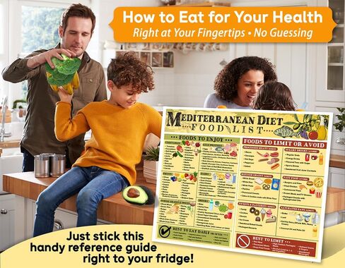 Mediterranean Diet Magnet Chart – Healthy Eating Kitchen Wall Decor, Anti-Inflammatory Foods List, Clean Eating Grocery Guide, 8.5x11 Fridge Magnet, Nutrition Food Chart for Meal Planning and Cooking in Saudi Arabia