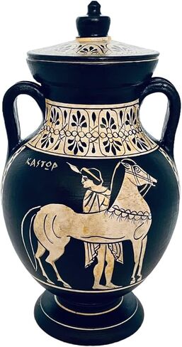أمفورا المزهرية اليونانية مع الغطاء ، ajax و achilles ، بيضاء الرقم الفخار 19 سم in Saudi Arabia