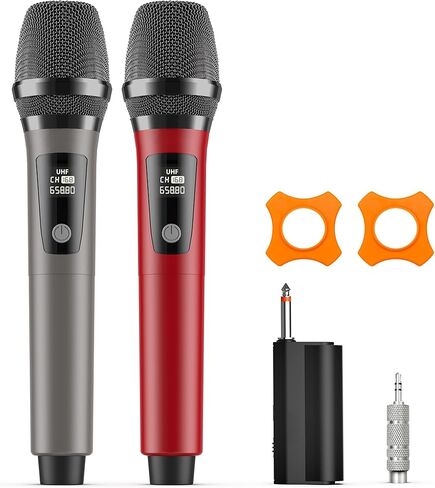 Wireless Microphones, Professional UHF Dual Microphones for Karaoke, Wireless Dynamic Microphone System Set with Rechargeable Receiver,Plug and Play, Speech, Wedding, Church, PA System in Saudi Arabia
