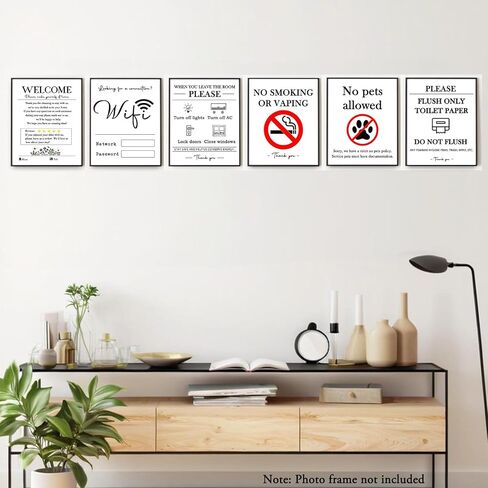 6 Unframed Wall Art Prints for Air Bnb Hosts, Short - Term Rentals Vacation Rental Essentials Sign Set - Welcome Guide, No Smoking No Pets Flush Only Toilet Paper, House Rules & WiFi Info (8"×10") in Saudi Arabia