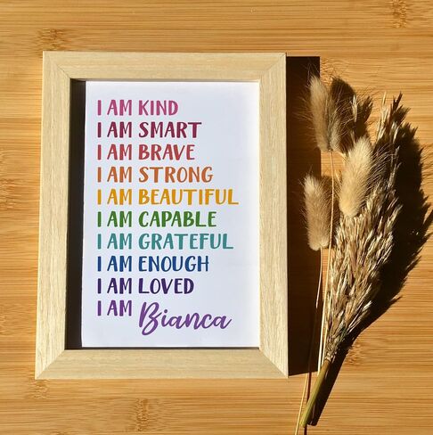 Personalized Kid Affirmation Gift I Am Kind I Am Brave I Am Smart Print Wall Decor Gift for Nursery Baby Kids Girl Boy Teen Birthday Gift Niece Granddaughter Christmas Gift in Saudi Arabia