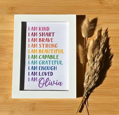Personalized Kid Affirmation Gift I Am Kind I Am Brave I Am Smart Print Wall Decor Gift for Nursery Baby Kids Girl Boy Teen Birthday Gift Niece Granddaughter Christmas Gift in Saudi Arabia
