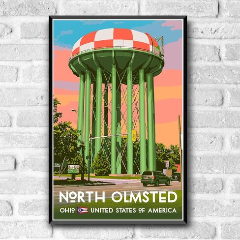 ملصق سفر على طراز Olmsted North Olmsted Ohio-8x10-12x18-18x24-24x36 / 4x6 بطاقة بريدية WPA Art Art USA USA United States Retro Art Water Tower (4x6 Inch بطاقة بريدية) in Saudi Arabia
