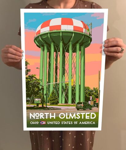 ملصق سفر على طراز Olmsted North Olmsted Ohio-8x10-12x18-18x24-24x36 / 4x6 بطاقة بريدية WPA Art Art USA USA United States Retro Art Water Tower (4x6 Inch بطاقة بريدية) in Saudi Arabia