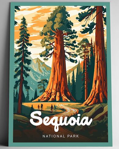 Sequoia National Park Modern Style Travel Poster - 8x10-12x18-18x24-24x36 / 4x6 Postcard Designer Series Art Print USA United States Wall Art California (18x24 Inch Poster) in Saudi Arabia