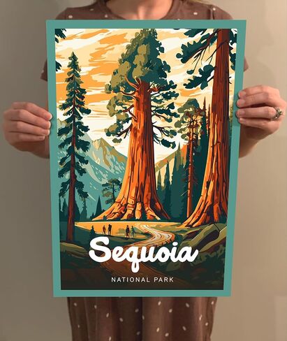 Sequoia National Park Modern Style Travel Poster - 8x10-12x18-18x24-24x36 / 4x6 Postcard Designer Series Art Print USA United States Wall Art California (18x24 Inch Poster) in Saudi Arabia