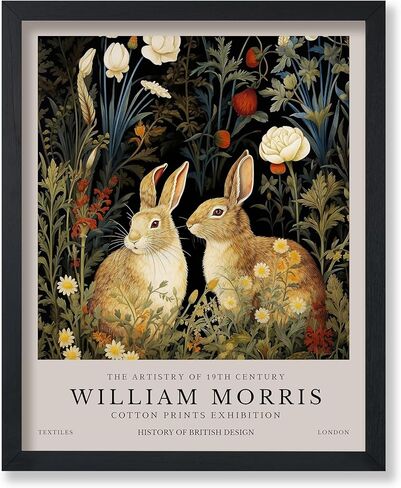 Monem Art William Morris Poster - Rabbit زوجين الطباعة - Bunnies Art - الفن النباتي - فن المعرض - فن الحيوانات - فن الغابات - غرفة المعيشة الجمالية أو ديكور غرفة نوم - 8x10 فن الجدار غير المؤلف in Saudi Arabia