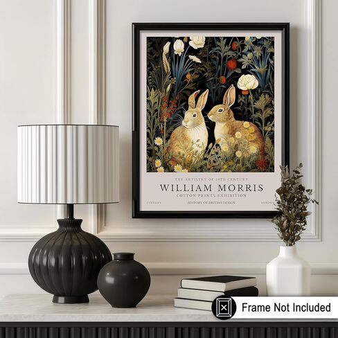Monem Art William Morris Poster - Rabbit زوجين الطباعة - Bunnies Art - الفن النباتي - فن المعرض - فن الحيوانات - فن الغابات - غرفة المعيشة الجمالية أو ديكور غرفة نوم - 8x10 فن الجدار غير المؤلف in Saudi Arabia