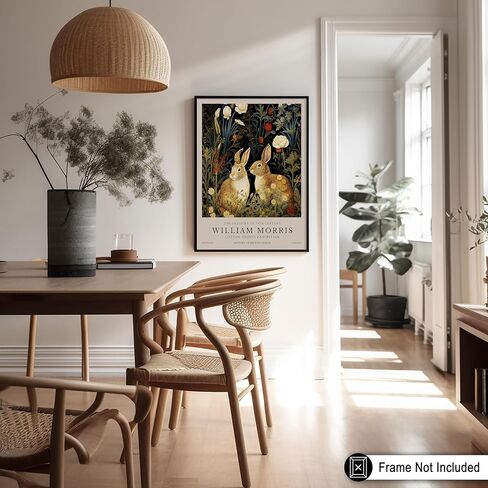 Monem Art William Morris Poster - Rabbit زوجين الطباعة - Bunnies Art - الفن النباتي - فن المعرض - فن الحيوانات - فن الغابات - غرفة المعيشة الجمالية أو ديكور غرفة نوم - 8x10 فن الجدار غير المؤلف in Saudi Arabia