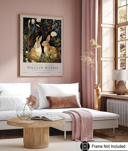 Monem Art William Morris Poster - Rabbit زوجين الطباعة - Bunnies Art - الفن النباتي - فن المعرض - فن الحيوانات - فن الغابات - غرفة المعيشة الجمالية أو ديكور غرفة نوم - 8x10 فن الجدار غير المؤلف in Saudi Arabia