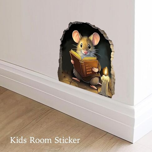 5 x Mouse Reading Book Stickers Mouse Hole 3D Wall Sticker Mouse Wall Sticker Book Lover Gift Kids Room Vinyl Sticker Mouse Wall Decal Cute Mousehole Sticker (Reading) in Kuwait