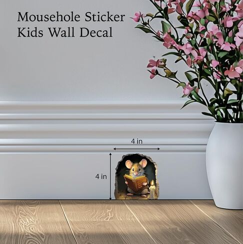 5 x Mouse Reading Book Stickers Mouse Hole 3D Wall Sticker Mouse Wall Sticker Book Lover Gift Kids Room Vinyl Sticker Mouse Wall Decal Cute Mousehole Sticker (Reading) in Kuwait