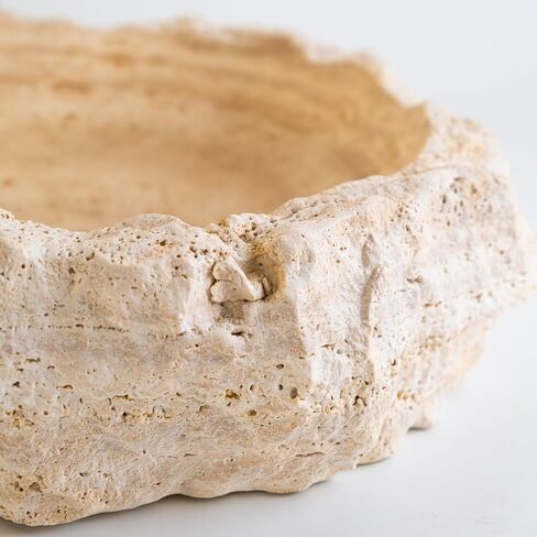 Travertine Sink – Handmade Natural Stone Vessel Basin for Bathroom – Countertop Marble Vanity Wash Bowl – Round Rustic Travertine Washbasin – Unique Powder Room Decor in Saudi Arabia