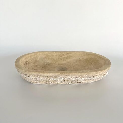 DNC Handmade Travertine Countertop Sink | Natural Stone Vessel Sink for Bathroom Vanity, Marble Round Wash Basin, Polished Stone Sink Bowl - Small in Saudi Arabia