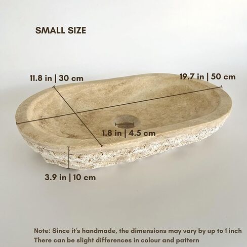 DNC Handmade Travertine Countertop Sink | Natural Stone Vessel Sink for Bathroom Vanity, Marble Round Wash Basin, Polished Stone Sink Bowl - Small in Saudi Arabia