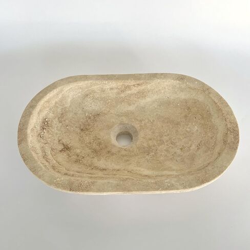 DNC Handmade Travertine Countertop Sink | Natural Stone Vessel Sink for Bathroom Vanity, Marble Round Wash Basin, Polished Stone Sink Bowl - Small in Saudi Arabia