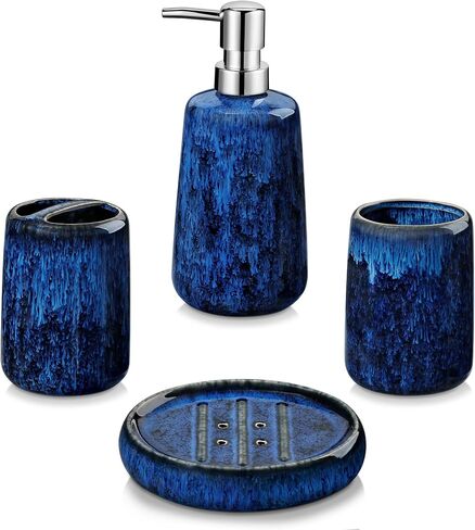 vancasso Blue Bathroom Accessories Set, Ceramic Soap Dispenser and Toothbrush Holder Sets, Stoneware 4 Pcs Bathroom Sink Set for Modern Home Decor, Series Starry in Kuwait