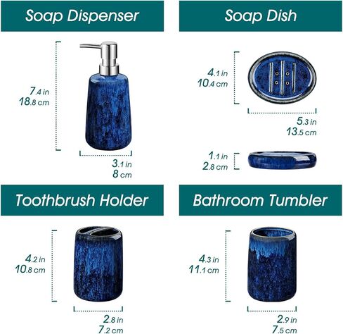 vancasso Blue Bathroom Accessories Set, Ceramic Soap Dispenser and Toothbrush Holder Sets, Stoneware 4 Pcs Bathroom Sink Set for Modern Home Decor, Series Starry in Kuwait