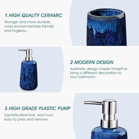 vancasso Blue Bathroom Accessories Set, Ceramic Soap Dispenser and Toothbrush Holder Sets, Stoneware 4 Pcs Bathroom Sink Set for Modern Home Decor, Series Starry in Kuwait
