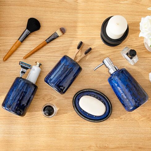 vancasso Blue Bathroom Accessories Set, Ceramic Soap Dispenser and Toothbrush Holder Sets, Stoneware 4 Pcs Bathroom Sink Set for Modern Home Decor, Series Starry in Kuwait