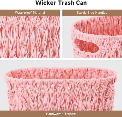 Bathroom Accessories Set with Wicker Trash Can, Pink Bathroom Accessories Pink Bathroom Sets Small Waste Basket Bathroom Trash Can for Bedroom Bathroom in Kuwait