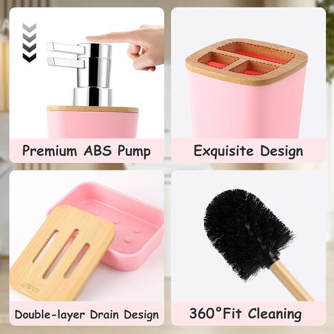 Bathroom Accessories Set with Wicker Trash Can, Pink Bathroom Accessories Pink Bathroom Sets Small Waste Basket Bathroom Trash Can for Bedroom Bathroom in Kuwait