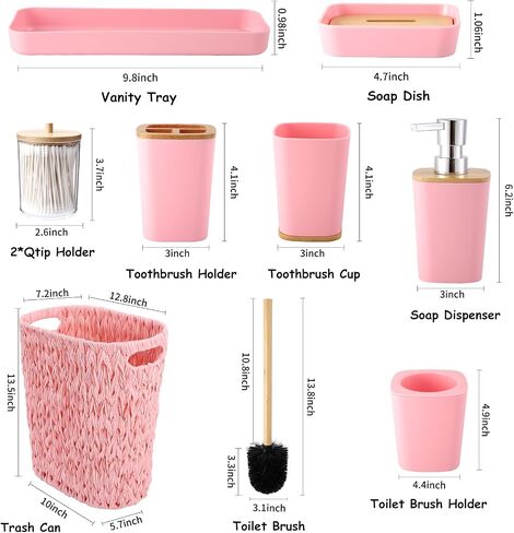 Bathroom Accessories Set with Wicker Trash Can, Pink Bathroom Accessories Pink Bathroom Sets Small Waste Basket Bathroom Trash Can for Bedroom Bathroom in Kuwait