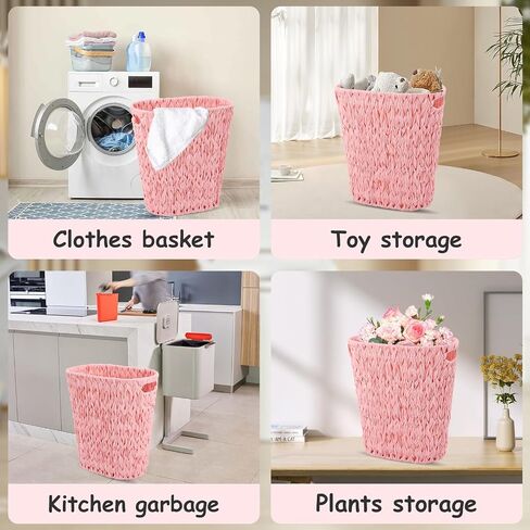Bathroom Accessories Set with Wicker Trash Can, Pink Bathroom Accessories Pink Bathroom Sets Small Waste Basket Bathroom Trash Can for Bedroom Bathroom in Kuwait