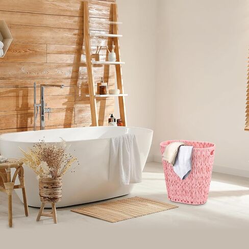 Bathroom Accessories Set with Wicker Trash Can, Pink Bathroom Accessories Pink Bathroom Sets Small Waste Basket Bathroom Trash Can for Bedroom Bathroom in Kuwait