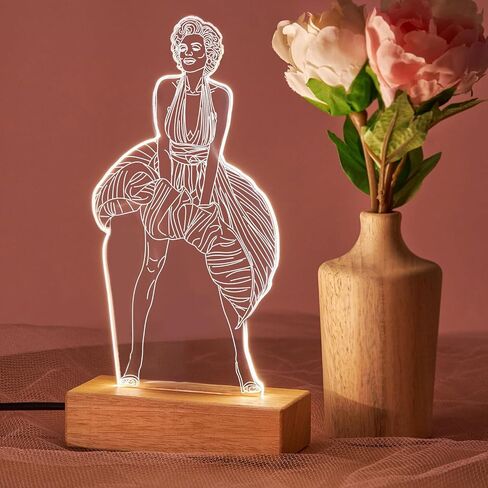 UDELF 3D Illusion Lamp ، Marilyn Monroe! ضوء الليل ، مصباح LED ثلاثي الأبعاد ، مصباح بجانب السرير ، مصباح مصابيح LED مصباح ، هدية لمحبي الموسيقى ، ضوء الأكريليك ، فستان مارلين مونرو in Saudi Arabia