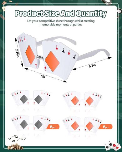 6 Pcs Poker Themed Sunglasses Playing Card Glasses Casino Night Gift Poker Accessories for Man Woman Costume Casino Theme Birthday Party Favors Supplies, 2 Colors in Saudi Arabia