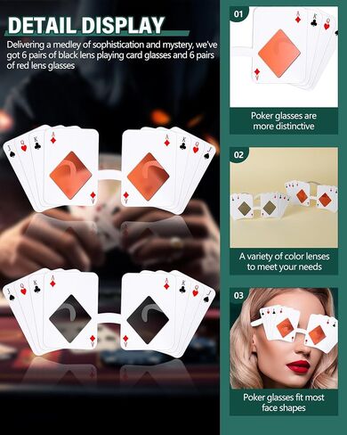 6 Pcs Poker Themed Sunglasses Playing Card Glasses Casino Night Gift Poker Accessories for Man Woman Costume Casino Theme Birthday Party Favors Supplies, 2 Colors in Saudi Arabia
