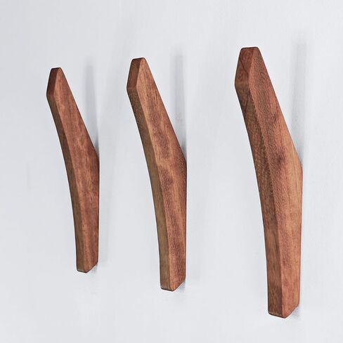 Wood Wall Hooks – Mid-Century Modern Wooden Hooks for Wall – Towel and Coat Hook Set – Minimalist Wall-Mounted Wood Hooks for Bathroom, Entryway, or Bedroom in Saudi Arabia