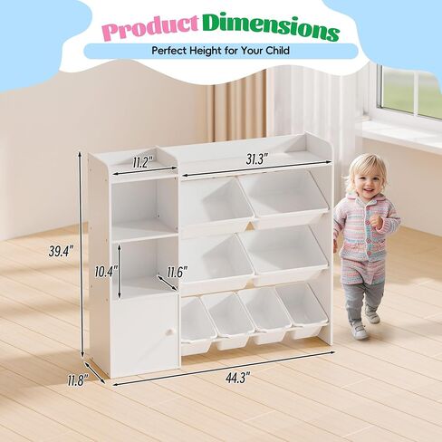 White Toy Storage Organizer, Toy Organizers and Storage Bins, Toy Storage Shelf with 8 Toy Bins, Toy Organizer with Bookshelf, Book Shelf and Toy Storage for Kids Room, Playroom, Bedroom, Nursery in Kuwait
