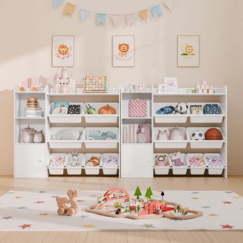 White Toy Storage Organizer, Toy Organizers and Storage Bins, Toy Storage Shelf with 8 Toy Bins, Toy Organizer with Bookshelf, Book Shelf and Toy Storage for Kids Room, Playroom, Bedroom, Nursery in Kuwait