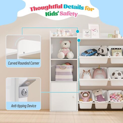White Toy Storage Organizer, Toy Organizers and Storage Bins, Toy Storage Shelf with 8 Toy Bins, Toy Organizer with Bookshelf, Book Shelf and Toy Storage for Kids Room, Playroom, Bedroom, Nursery in Kuwait