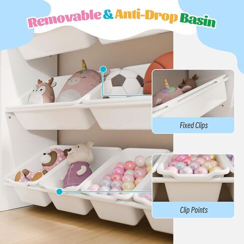 White Toy Storage Organizer, Toy Organizers and Storage Bins, Toy Storage Shelf with 8 Toy Bins, Toy Organizer with Bookshelf, Book Shelf and Toy Storage for Kids Room, Playroom, Bedroom, Nursery in Kuwait