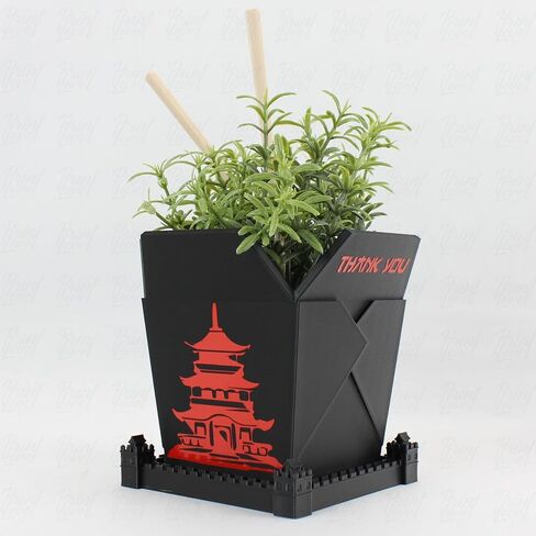 3D Printed Planter Chinese Takeout Box - Set of 3 with (Free) Trays and Chopsticks - Plant Pot with Drainage Decor, Oyster Pail planters Plant - Made in USA in Saudi Arabia