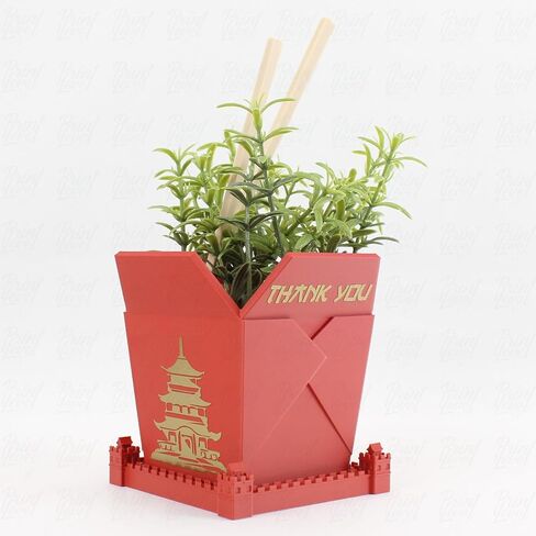 3D Printed Planter Chinese Takeout Box - Set of 3 with (Free) Trays and Chopsticks - Plant Pot with Drainage Decor, Oyster Pail planters Plant - Made in USA in Saudi Arabia