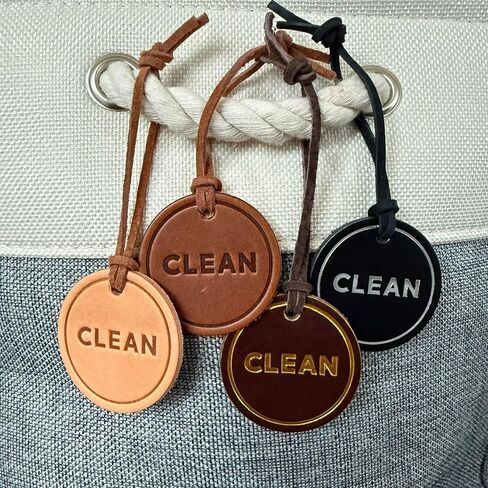 Leather “CLEAN" & “DIRTY" Laundry Basket Labels – Hand‑Stamped Full‑Grain Italian Leather Tags with Suede Hanging String – Minimalist Laundry Room Organizer (Set of 2) in Saudi Arabia